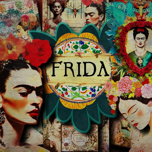 Frida Kahlo Journal  printable journal pages  junk journal kits  DIY journal  Frida khalo  digital journal kit  printable junk journal