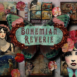 Kit de diario bohemio de los años 20: elementos básicos para álbumes de recortes de estilo art déco vintage y gráficos de estilo flapper: kit de diario boho chic de los años 20, material efímero de los locos años 20