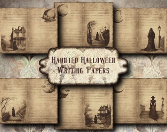 SEPIA Version Haunted Halloween Writing Papers  Halloween Junk Journal Kit  gothic journal printable  ghost journal printable  lined journal