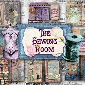 Vintage Sewing Junk Journal Kit - Printable Pages - shabby chic ephemera - vintage junk journal kit, Victorian junk journal, seamstress