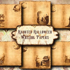 Pagine di diario a righe stampabili, carta invecchiata a righe, kit di diario digitale, vintage, carte da scrivere di Halloween, diario dei fantasmi vittoriani, Grimoire