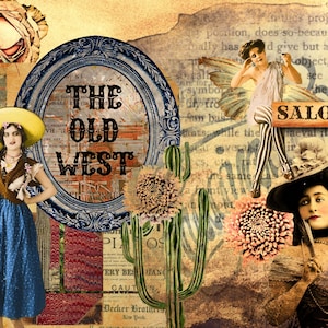Old West Journal, Wild West Digital, Vintage Western Kit, Cowgirl Junk Journal, Old West Scrapbook, Vintage Decoupage, Western Journal Tags