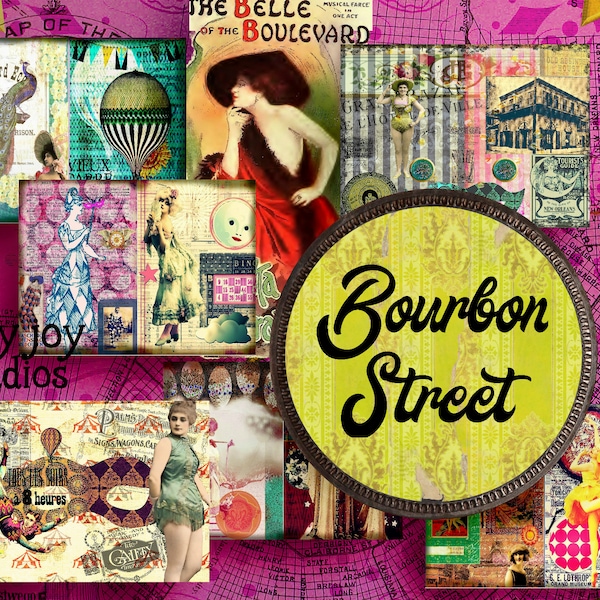 Kit de diario basura Bourbon Street Old New Orleans Art Digital Journal Kit 1920s Papel Mardi Gras Clipart Páginas de diario imprimibles