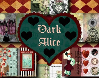 Alice in Wonderland Junk Journal  gothic junk journal kit  gothic alice in wonderland download  Ephemera  dark alice in wonderland journal