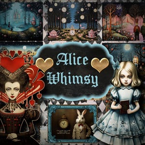 Grillige Alice in Wonderland afdrukbare ongewenste dagboekkit, vintage ephemera, dagboektag, instant digitale download, afdrukbaar dagboek, harten