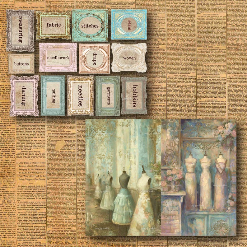 Vintage Sewing Junk Journal Kit: Shabby Chic Ephemera (printable Pages ...