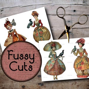 12 poupées en papier nostalgiques lunatiques victoriennes, téléchargements instantanés, clipart lunatique, poupée en papier de collection, coupe difficile, éphémères de scrapbooking