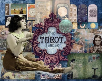 Tarotläsare Junk Journal Kit: Vintage spåkonetter (digital nedladdning)