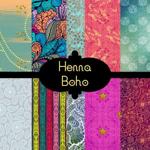 HENNA - Boho Paper, Digital Paper Pack, Bohemian Paper, Boho Digital Background, Jewel Tone, Bohemian, Hippie, Scrapbook Paper, Paisley