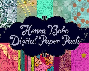 HENNA Boho Prints  Digital Paper Pack  Bohemian  Digital Download Digital Background - Printable Paper - Bohemian  Hippie   Scrapbook Paper