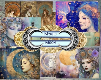 Mystic Moon Junk Journal Printable, Digital Celestial Junk Journal,  Digital Moon Journal,  Moon Phases, Astrology, Astronomy, bookmarks