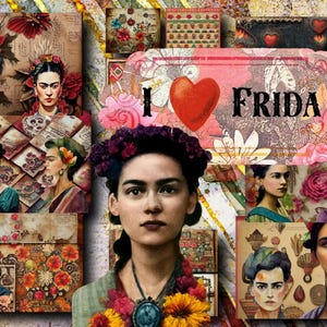Diario Frida, kit diario digitale, diario spazzatura stampabile, diario femminile, donna messicana, kit diario spazzatura, Frida Kahlo