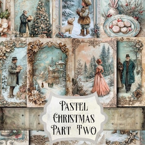 52 stuks - Vintage pastel kerst DEEL TWEE, Victoriaans junkdagboek, vintage kerstdecoupage, vakantiejunglejournaal, afdrukbare tags