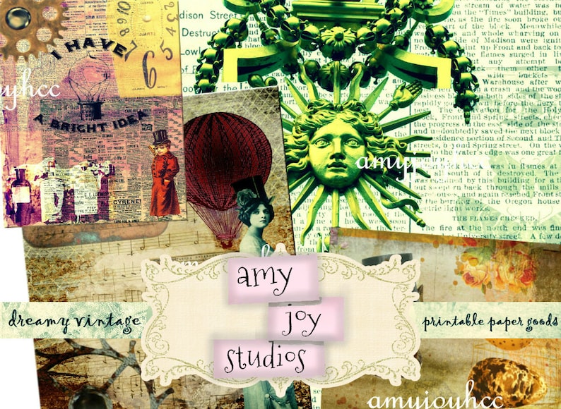 Steampunk Journal Digital journal kits Printable journal paper Smashbook Smash Book Junk Journal Vintage Grunge clipart image 1