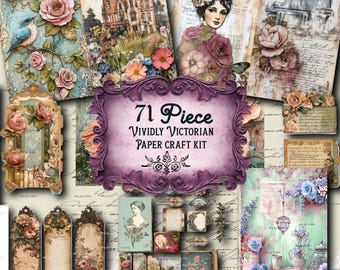 Victorian Junk Journal Kit: 71 Piece Ephemera, Tags (Digital Download)
