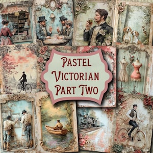 62 peças - Pastel vitoriano imprimível PARTE 2, diário de lixo vitoriano, decoupage vintage, diário de lixo adorável, cartões de diário vitoriano