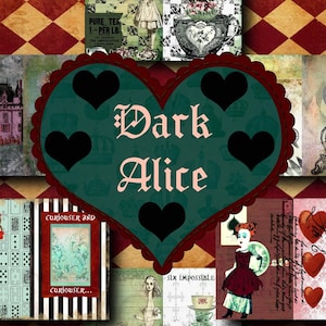 Gothic Alice in Wonderland Scrapbook Paper, Vintage Junk Journal Kit, Alice in Wonderland Journal Pages, Dark Alice, Whimsical Journal