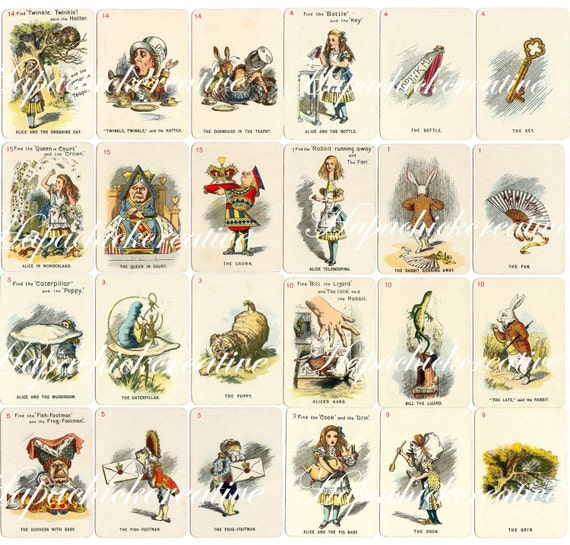 Printable Alice In Wonderland Playing Cards Set Of 24 Etsy