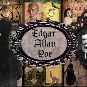 Poe Journal, Edgar Allan Poe, Victorian Gothic journal, Printable Junk Journal, Junk Journal Vintage, Gothic Journal, Halloween, Poe Quotes