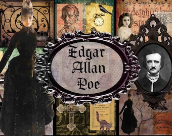 Poe Journal, Edgar Allan Poe, Victorian Gothic journal, Printable Junk Journal, Junk Journal Vintage, Gothic Journal, Halloween, Poe Quotes