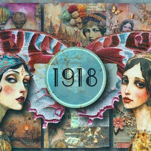 1918 - Kit de diario basura boho, Gatsby, diario basura gitano, diario boho, diario basura imprimible, papel boho art déco, década de 1920, art nouveau