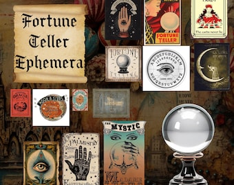 Printable Fortune Teller Clip Art, Junk Journal Ephemera, Fortune Teller Ephemera Pack, vintage ephemera Junk Journal Kit, tarot reading