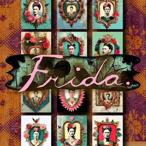 Cartões de diário Frida Kahlo colagem cartões de diário para impressão kits de diário de lixo Diário de Frida do Sagrado Coração Diário de lixo Frida Khalo