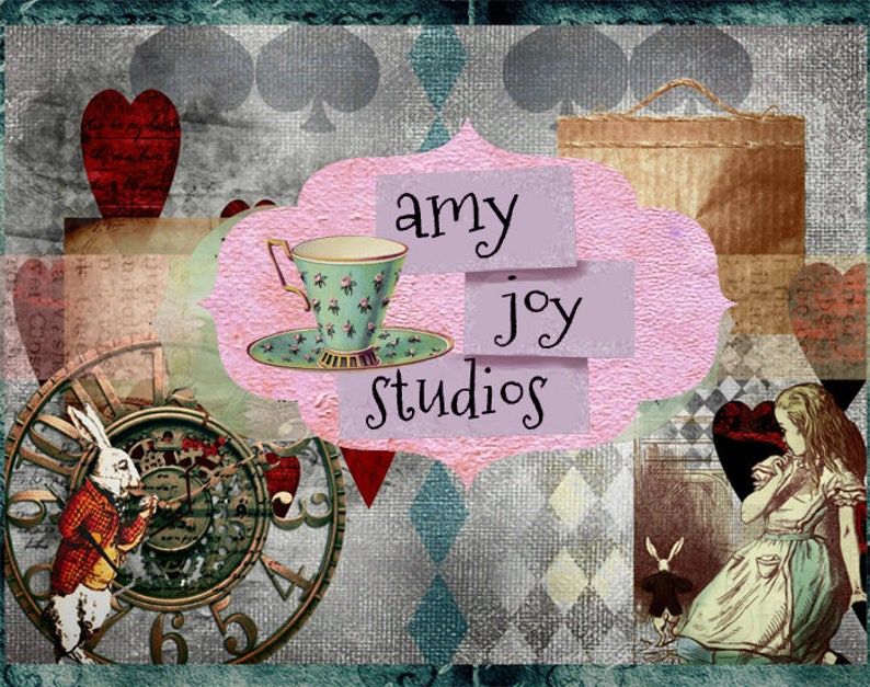 Alice in Wonderland Journal Collage Art Digital Journal Pages Printable Journal Pages Clipart Smashbook Junk Journal Mini Album image 2