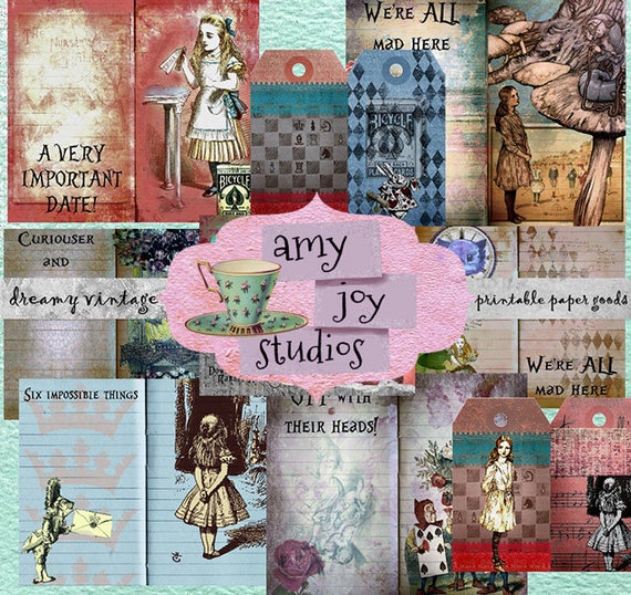 DIY Journal Alice in Wonderland Journal Digital Journal Kit Printable  Journal Pages Mixed Media Art Junk Journal Kit Smash Book 