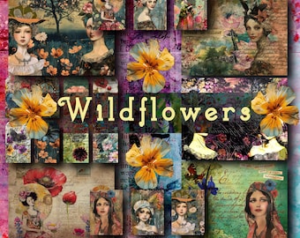 Wildflowers Junk Journal Kit: Victorian Ladies, Floral Ephemera (Digital Download)