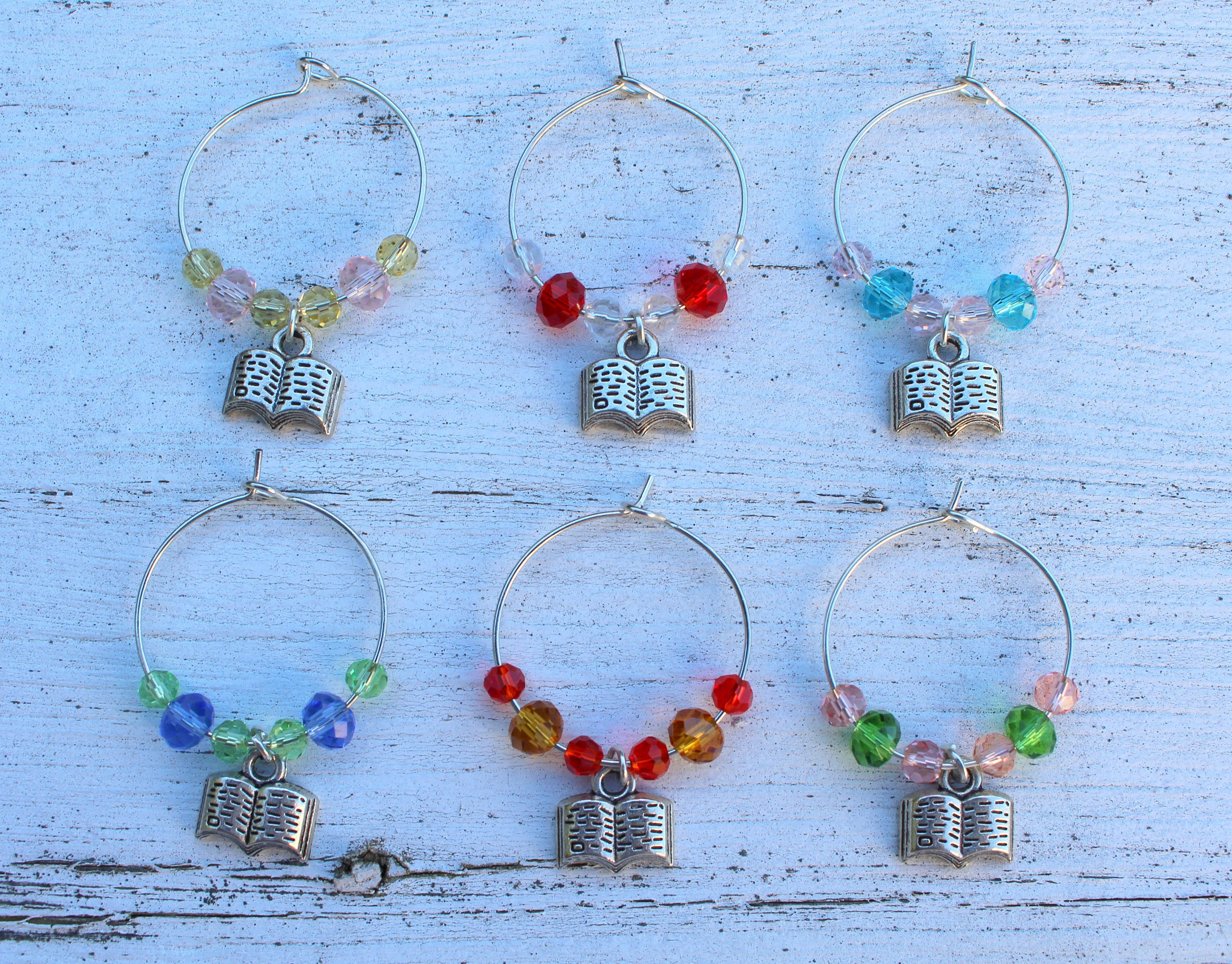 Book Club Wine Glass Charms Set of 6 Book Wine Markers Book Etsy