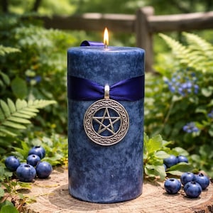 BOUNDARY Spell Candle. Protection of Self, Property, & For Confusing An Enemy. 2x3.5 inch - 2x6.5 inch. Blueberry Scent image 1