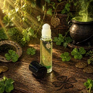 Luck and Prosperity Perfume Oil. Lucky Knot Peridot Charm. Essential Oil Blend.
