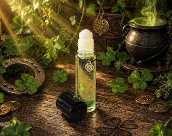 Luck and Prosperity Perfume Oil. Lucky Knot Peridot Charm. Essential Oil Blend.