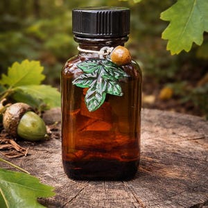 Mighty Oak Spell Oil, Inner Strength Ritual, Acorn Charm, 8 Dram