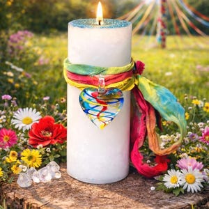 BELTANE RIBBON Spell Candle. Enjoying Life, Love, & Youthful Energy. Engaging in the Dance of Life. May Day Celebrations