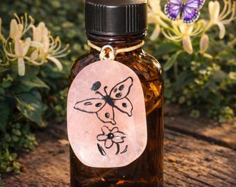 TRANSFORM Spell Oil. Freedom, Light, Inspiration Ritual Oil. Rose Quartz Pendant. Spring Citrus Scent. 8 Dram.