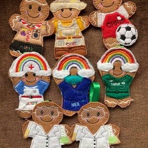 Scientist, Geologist, Archaeologist ginger bread themed felt decoration, charity listing, science, big bang.