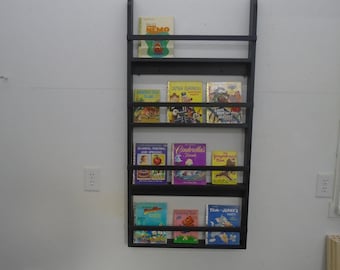 Childs Book Rack, Book Shelf, Hanging Book Shelf, Cookbook Wall Rack, Book Holder, Book Organizer, Childrens Books, Cookbook Shelf, Gift Her