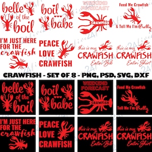 Crawfish - Set of 8 Designs - PNG, SVG, DXF