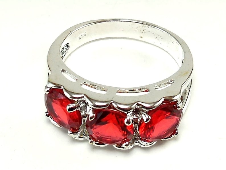 Sterling Silver and Fire Red Garnet Ring Size 8.5