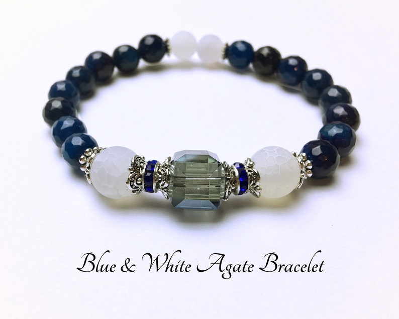 Protection Bracelet Yoga Jewelry #M157 Blue Agate Bracelet Blue Bracelet Mala Prayer Beads Healing Bracelet Gemstone Bracelet