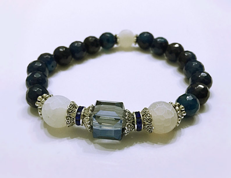 Protection Bracelet Yoga Jewelry #M157 Blue Agate Bracelet Blue Bracelet Mala Prayer Beads Healing Bracelet Gemstone Bracelet
