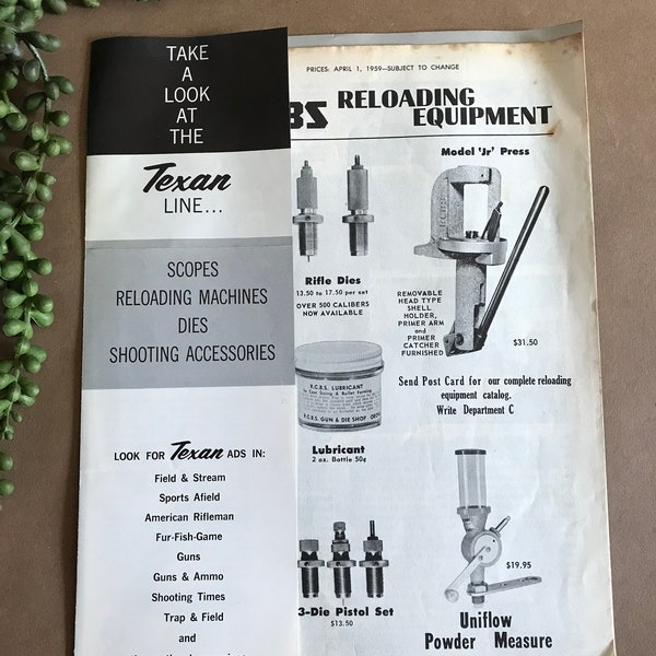 Vintage RCBS / Texan Reloading Machines Equipment Price Catalogs 1959