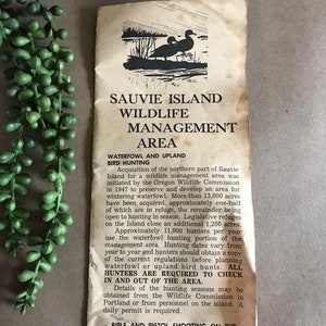Vintage Sauvie Island Wildschutzgebiet / Erholungsgebiet Vogeljagd Vorschriften & Karte