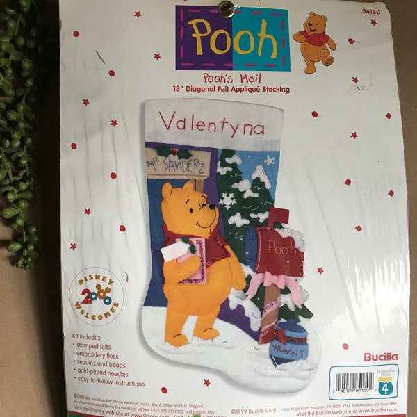 Disney Winnie the Pooh Felt Applique Stocking Kit ~ 18” Bucilla Christmas ~Vintage 1999 ~NEW / Old Stock