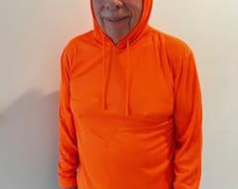 Men's T-Shirt Long Sleeve with Hood - Bright Orange - Machine Wash - FREE SHIPPING