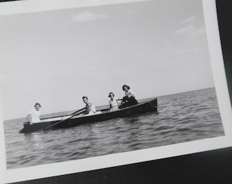 Lot of 6 Vintage Photos 1940s Summer Snapshots Young People Canoe 1-37