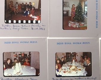 Lot de 6 diapositives vintage 35 mm Dîner de famille de Noël 1967 e1
