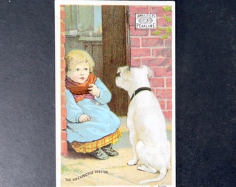 Antique Advertising Trade Card Pyle's Pearline Girl with  Dog b1